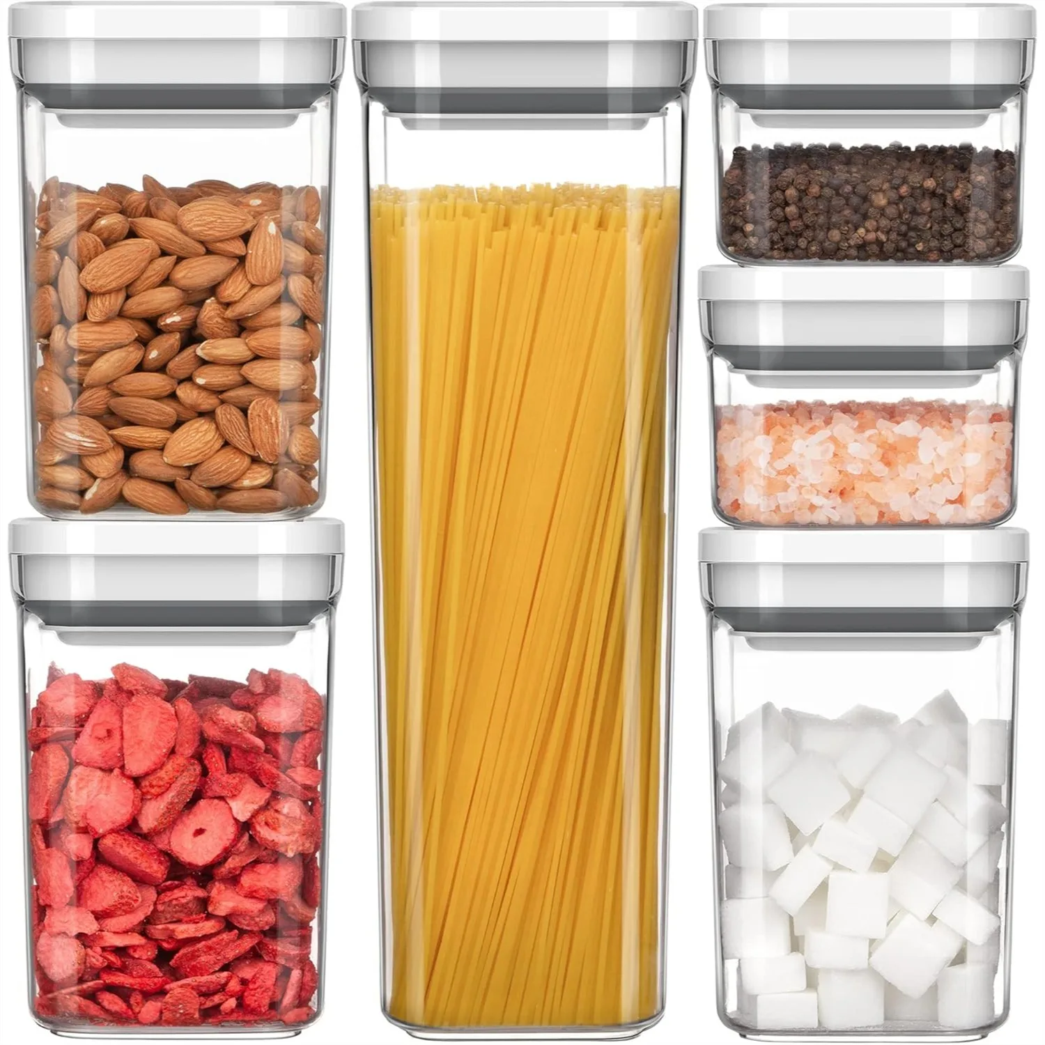 6 Piece Airtight Food Storage Container Set for Kitchen Pantry Organization, One-Handed Squeeze-to-Open Canisters for Cereal
6 Piece Airtight Food Storage Container Set for Kitchen Pantry Organization, One-Handed Squeeze-to-Open Canisters for Cereal