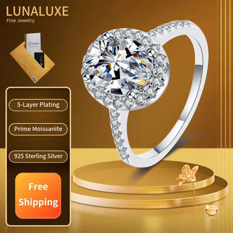 LUNALUXE D VVS1 Сертифицированное яйцом кольцо с муассанитом, лабораторное кольцо с бриллиантом 925 пробы, женское 4-зубчатое обручальное кольцо, ювелирные изделия с ореолом
LUNALUXE D VVS1 Сертифицированное яйцом кольцо с муассанитом, лабораторное кольцо с бриллиантом 925 пробы, женское 4-зубчатое обручальное кольцо, ювелирные изделия с ореолом