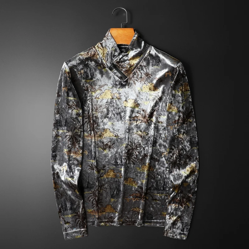 Stand-Collar Vintage 3D Print Casual Slim Long Sleeve T Shirt Men Autumn New Quality Velvet Smooth Comfortable Elastic Camisetas
Stand-Collar Vintage 3D Print Casual Slim Long Sleeve T Shirt Men Autumn New Quality Velvet Smooth Comfortable Elastic Camisetas
