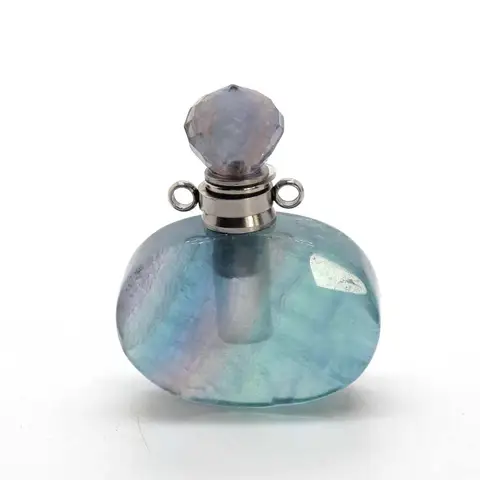 Natural Amethyst Crystal Faceted Stone Perfume Bottle Pendant Necklace For Women Fluorite Essential Oil Diffuser Pendant Jewelry