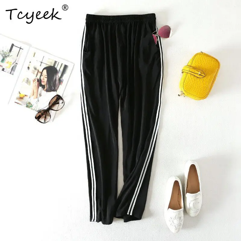 Tcyeek 100% Real Mulberry Silk Black Pants Woman Clothes Harem Pants Women Loose Striped Summer Trousers Pantalon Pour Femm
Tcyeek 100% Real Mulberry Silk Black Pants Woman Clothes Harem Pants Women Loose Striped Summer Trousers Pantalon Pour Femm
