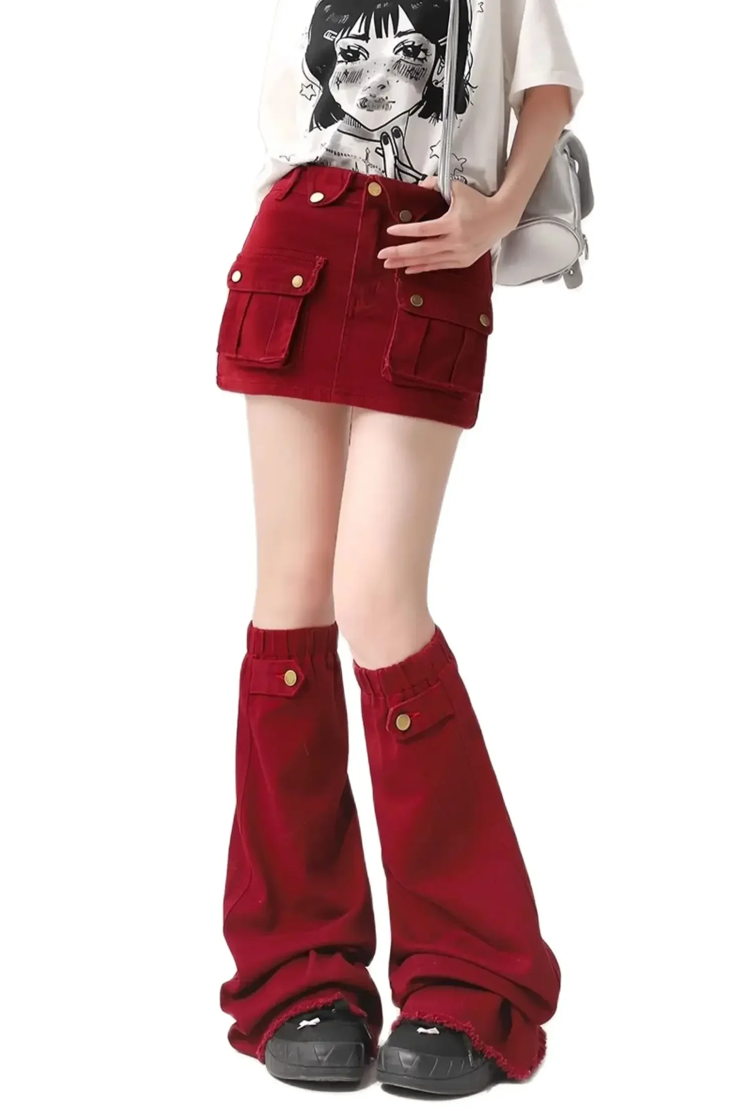 American Retro High Street Red Denim Skirt with Leg Warmers Sets Women High Waist Mutil Pockets Jean Skirts Hot Girl Streetwear
American Retro High Street Red Denim Skirt with Leg Warmers Sets Women High Waist Mutil Pockets Jean Skirts Hot Girl Streetwear