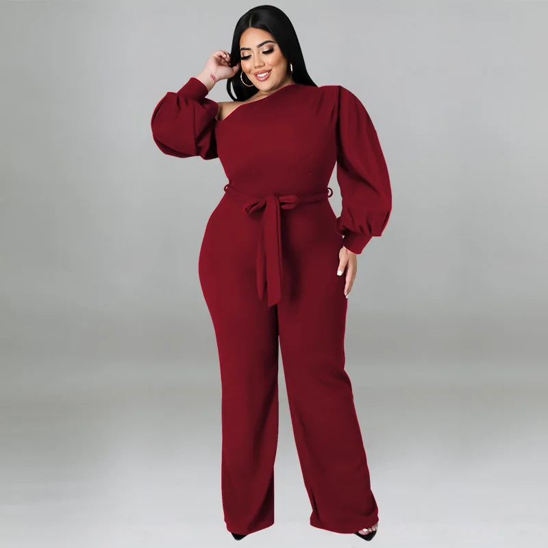 My1007 Plus Size Women's Solid Color Lantern Sleeves with Sloping Shoulders and Waist Belt Fashionable Jumpsuit New
My1007 Plus Size Women's Solid Color Lantern Sleeves with Sloping Shoulders and Waist Belt Fashionable Jumpsuit New