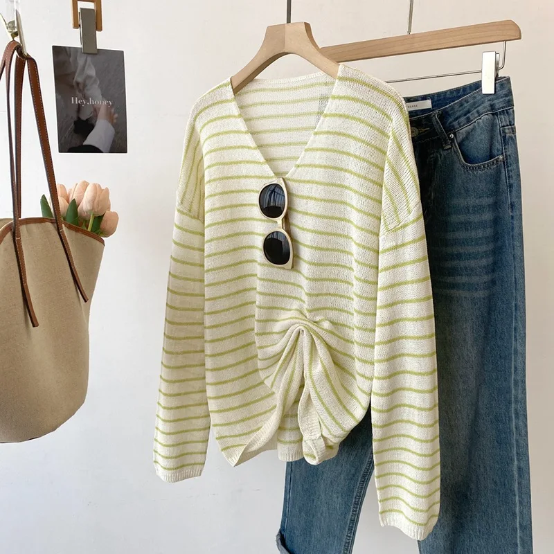 Dave&di 26 Spring/summer New Product Mouth And Paper Sand Knitted Shirt V-neck Striped Long Sleeve Top For Women
Dave&di 26 Spring/summer New Product Mouth And Paper Sand Knitted Shirt V-neck Striped Long Sleeve Top For Women