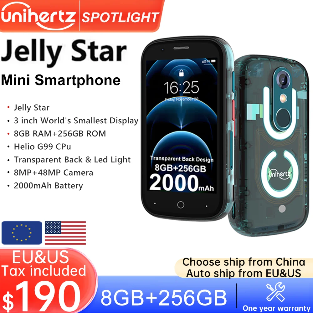 Unihertz Jelly Star Mini Smartphone Android 13 8GB 256GB Led Light Unlocked Transparent Backshell Cellphones 48MP Portable Phone
Unihertz Jelly Star Mini Smartphone Android 13 8GB 256GB Led Light Unlocked Transparent Backshell Cellphones 48MP Portable Phone