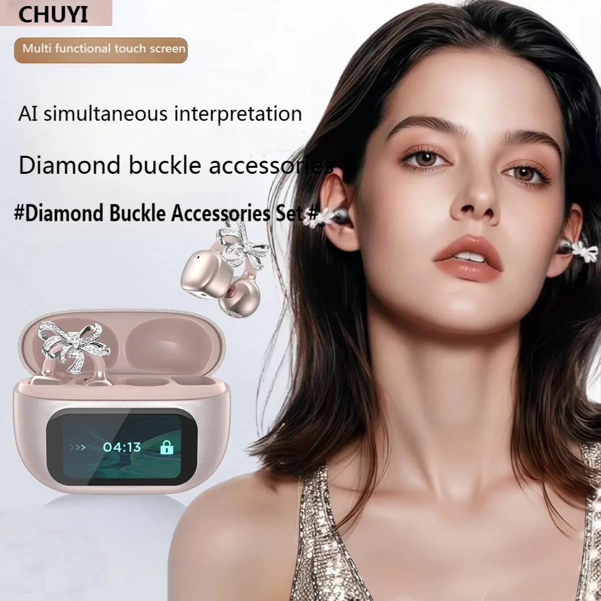 Bow Bluetooth 5.4 Clip On Earphones AI Translator Touch Screen Wireless Headphones Jewelry Earrings Noise Canceling Girls Earbud
Bow Bluetooth 5.4 Clip On Earphones AI Translator Touch Screen Wireless Headphones Jewelry Earrings Noise Canceling Girls Earbud