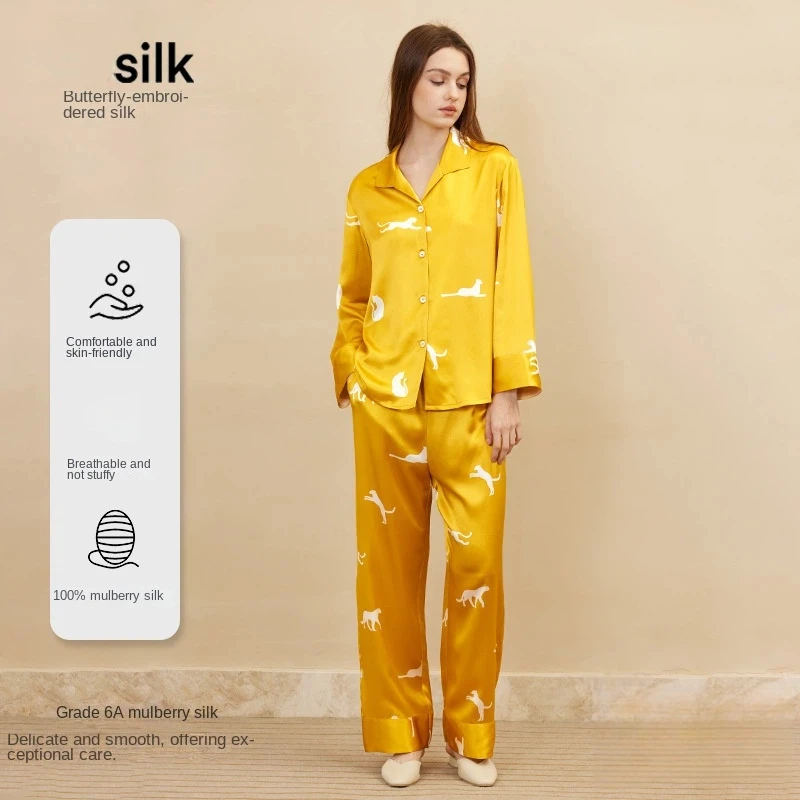 Luxury 19MM Mulberry Silk Pajama Set Women 100% Real Silk Cardigan Long Sleeve Pants Elegant Homewear All Seasons Loungewear
Luxury 19MM Mulberry Silk Pajama Set Women 100% Real Silk Cardigan Long Sleeve Pants Elegant Homewear All Seasons Loungewear