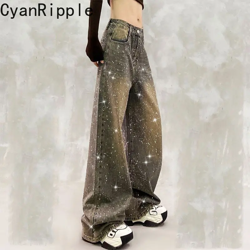 Full Diamonds Hot Drill Shiny Casual Straight Jeans Women New Spring Autumn Vintage High Waist Floor-length Wide Leg Denim Pants
Full Diamonds Hot Drill Shiny Casual Straight Jeans Women New Spring Autumn Vintage High Waist Floor-length Wide Leg Denim Pants