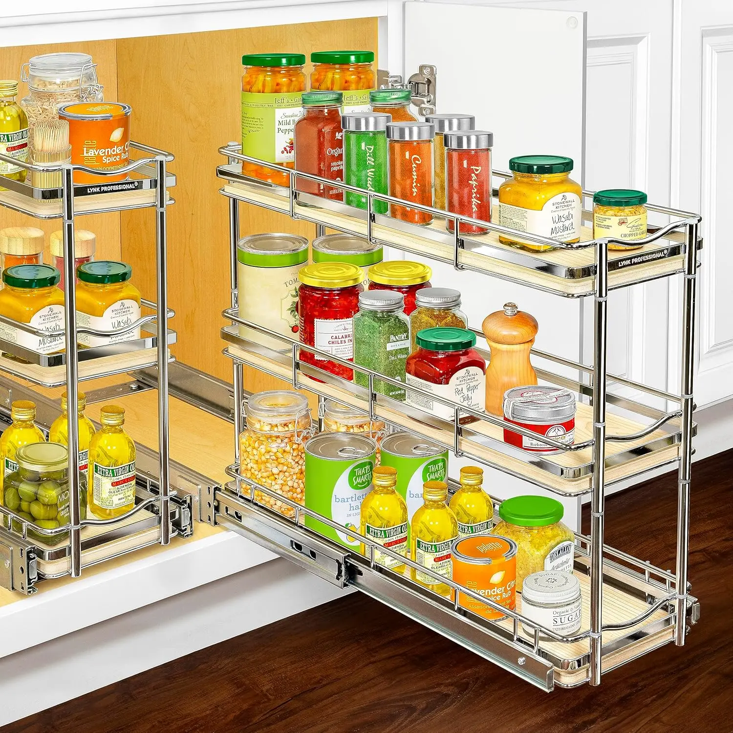 Pull Out Spice Rack Organizer for Inside Cabinets - 6"x21" Slide Out Drawer Wood/Chrome Sliding Spice Cabinet Shelf Racks
Pull Out Spice Rack Organizer for Inside Cabinets - 6"x21" Slide Out Drawer Wood/Chrome Sliding Spice Cabinet Shelf Racks