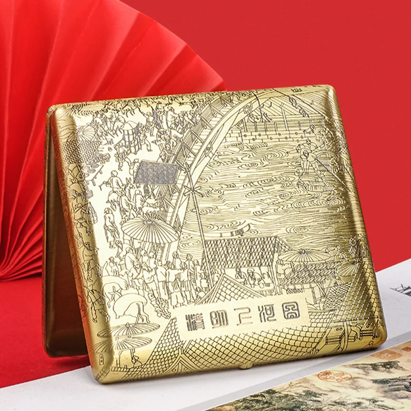 Изысканно портсигар «Анг река во время фестиваля Цинмин», латунный мужской модный металлический портсигар, 20 шт., портативная подарочная коробка
Изысканно портсигар «Анг река во время фестиваля Цинмин», латунный мужской модный металлический портсигар, 20 шт., портативная подарочная коробка