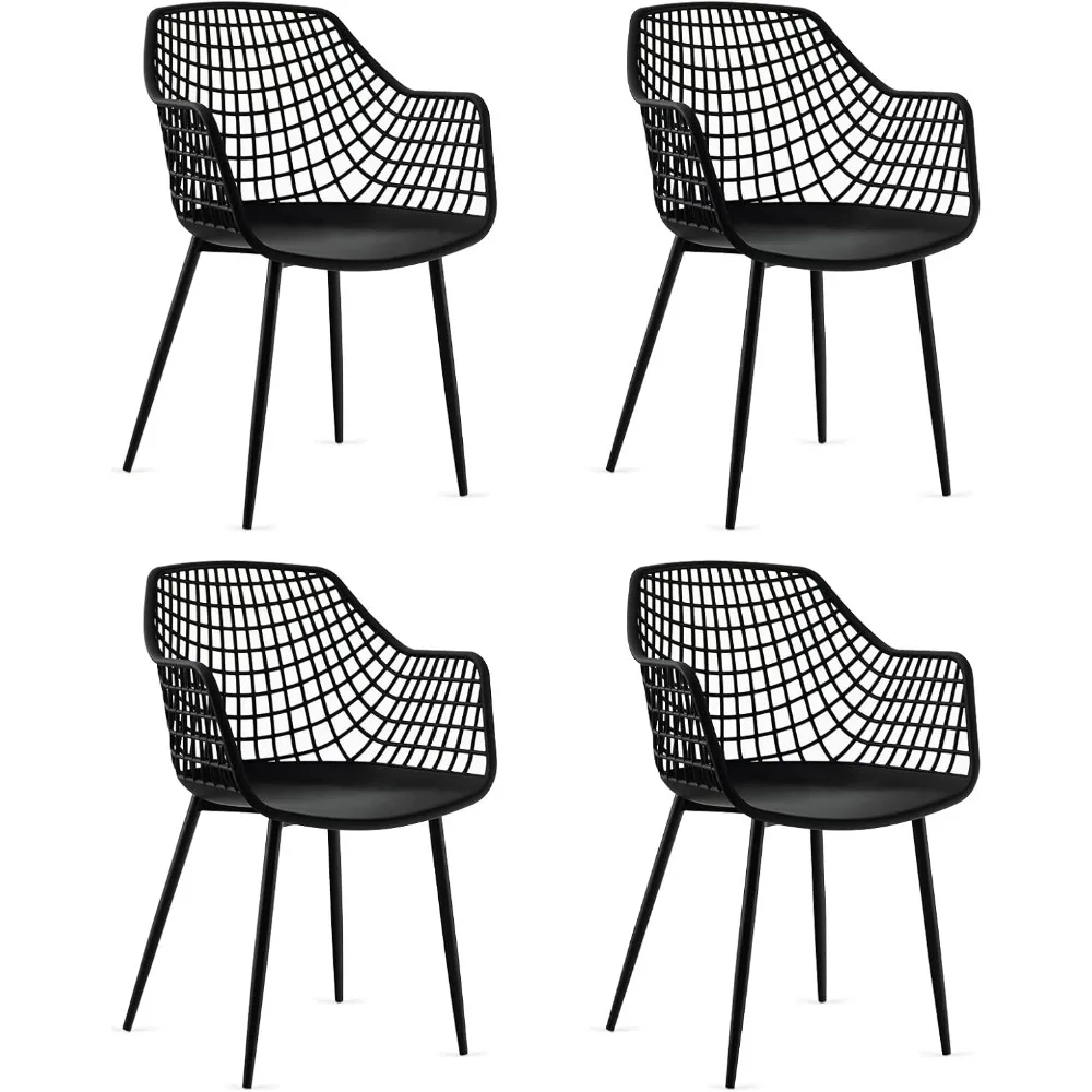 Modern Dining Chairs Set of 4 - Black Arm Chair with 15" High Backrest, Powder-Coated Metal Legs, Anti-Slip Foot Pads, Max Load
Modern Dining Chairs Set of 4 - Black Arm Chair with 15" High Backrest, Powder-Coated Metal Legs, Anti-Slip Foot Pads, Max Load