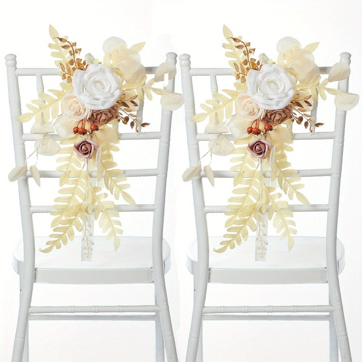 2Pcs Wedding Chair Flowers, Champagne Rose Wedding Arch Flowers Artificial Aisle Pew Flowers with Ribbons Welcome Sign
2Pcs Wedding Chair Flowers, Champagne Rose Wedding Arch Flowers Artificial Aisle Pew Flowers with Ribbons Welcome Sign