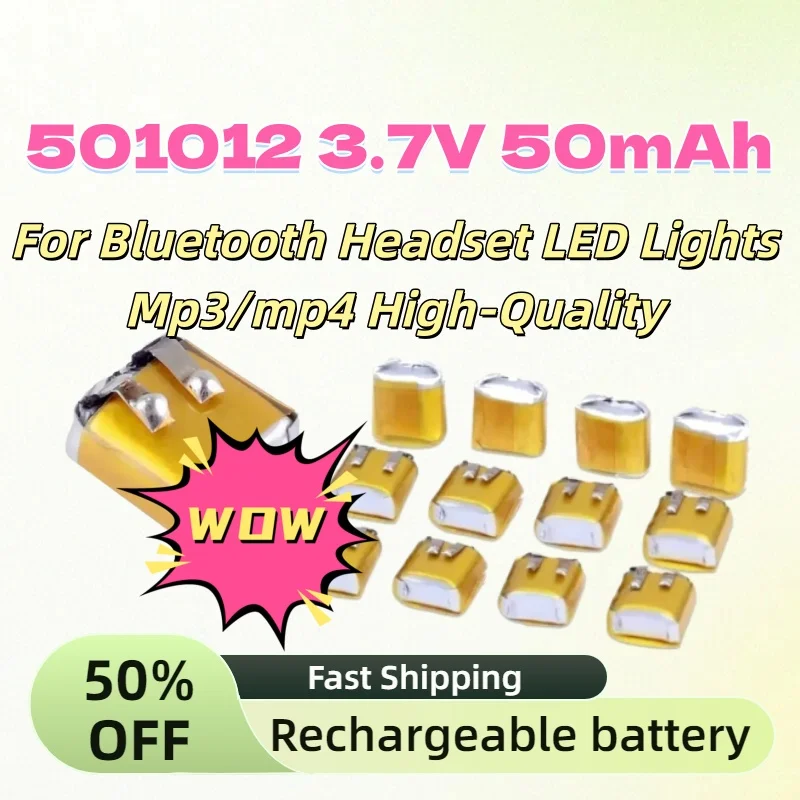 New 6-50pcs Li-Polymer Rechargeable Batteries for Bluetooth Headset LED Lights Mp3/mp4 High-Quality 501010 501012 3.7V 50mAh
New 6-50pcs Li-Polymer Rechargeable Batteries for Bluetooth Headset LED Lights Mp3/mp4 High-Quality 501010 501012 3.7V 50mAh
