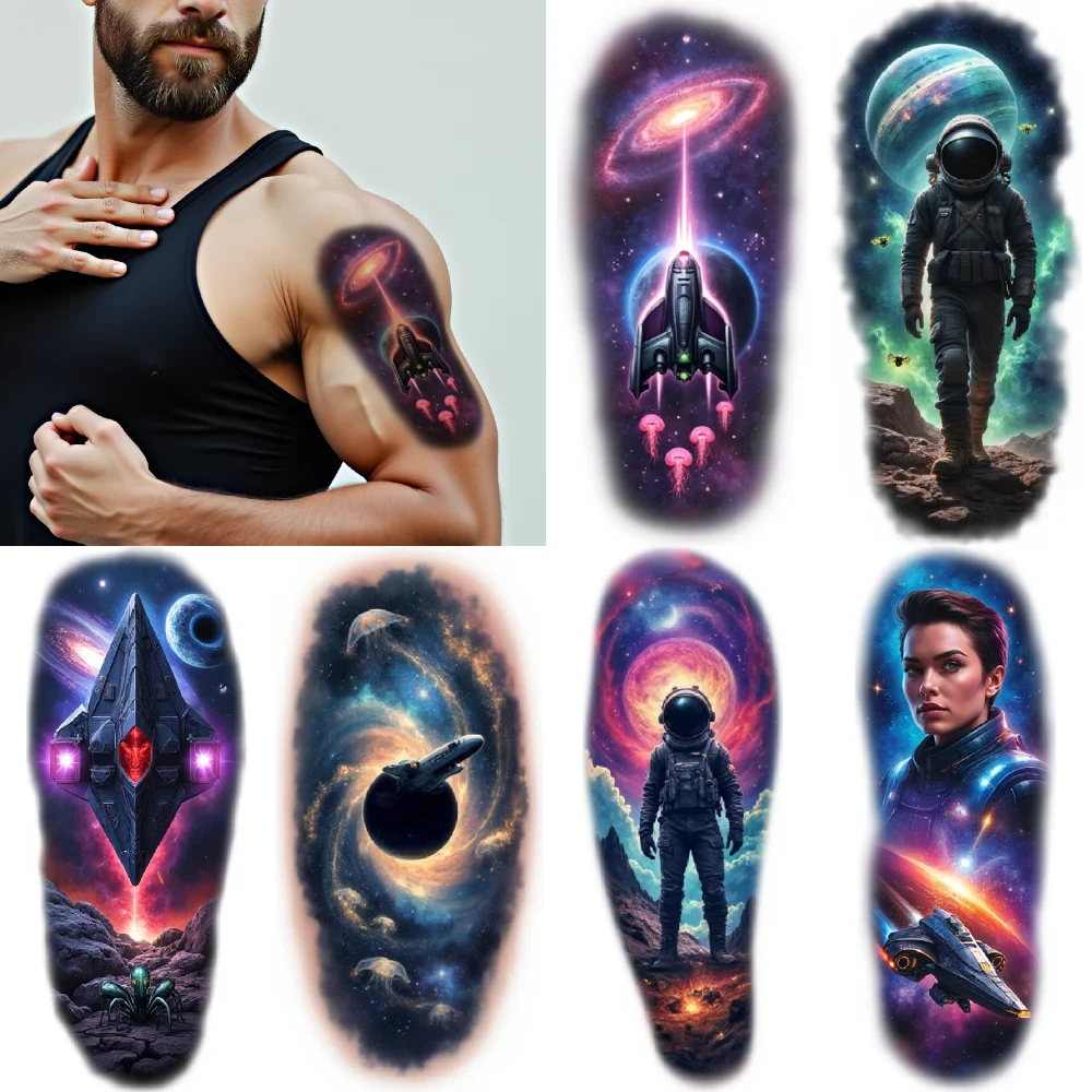 12pcs Temporary Tattoo Colorful Realism Astronaut Portrait Neon Nebula Planetary Rings For Back Men Adults
12pcs Temporary Tattoo Colorful Realism Astronaut Portrait Neon Nebula Planetary Rings For Back Men Adults