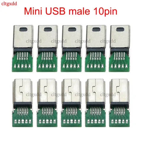 Cltgxdd 10pcs Mini USB 10 Pin Plug Socket Charging Adapter PCB Board Mini 10P Male USB Data Cable Flat Plug Connector