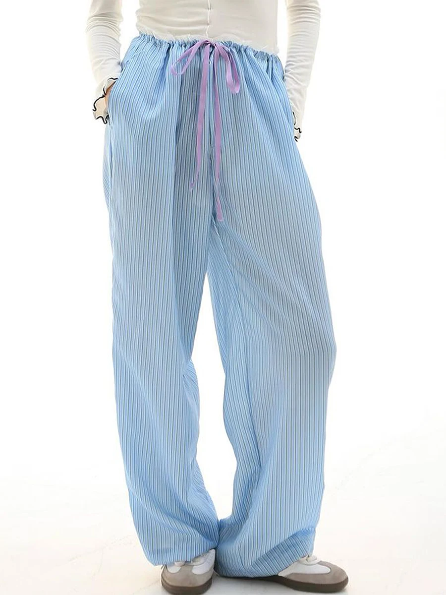 Women Loose Pants Stripe Drawstring Elastic Waist Trousers Spring Summer Casual Sweatpants
Women Loose Pants Stripe Drawstring Elastic Waist Trousers Spring Summer Casual Sweatpants