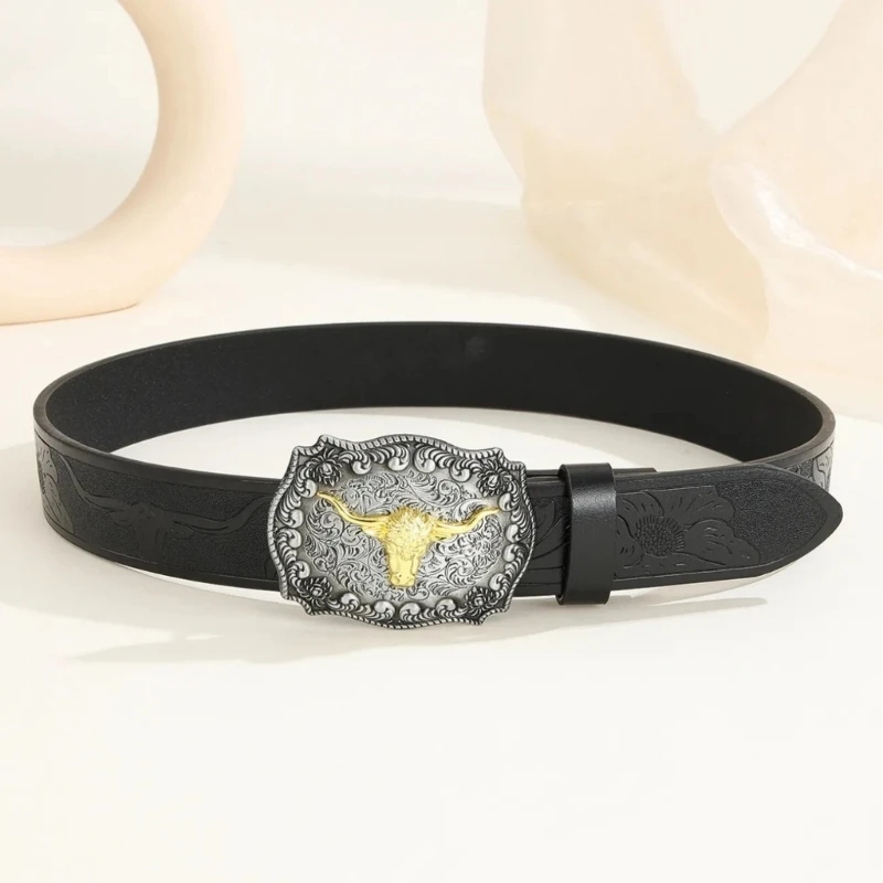 Western PU Leathers Cowboy Buckle Belt for Men and Women Jeans Engraved Floral Metal Bull Buckle Belt
Western PU Leathers Cowboy Buckle Belt for Men and Women Jeans Engraved Floral Metal Bull Buckle Belt