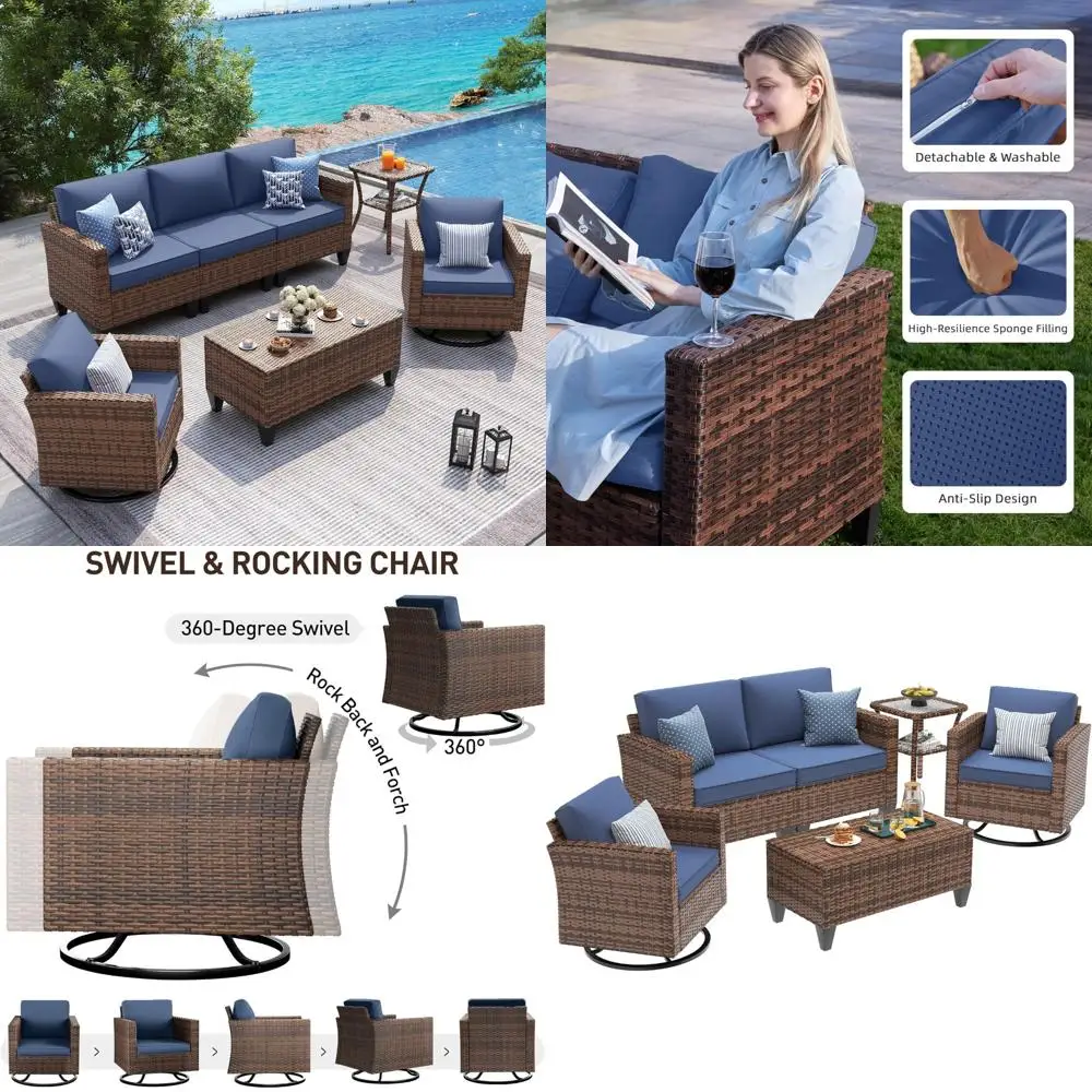 5-Piece Outdoor Conversation Set with Rocking Swivel Chairs and Wicker Rattan Sofa 
5-Piece Outdoor Conversation Set with Rocking Swivel Chairs and Wicker Rattan Sofa