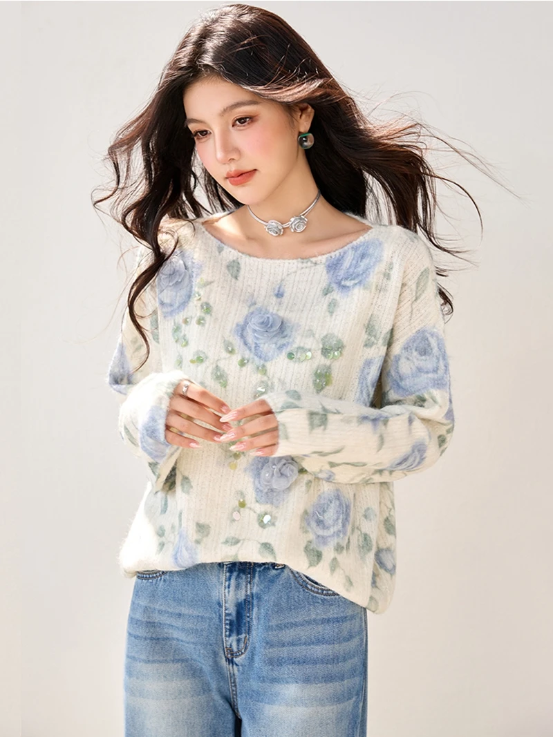 New Autumn/Winter Premium Blue Floral Sequined Beaded Knitted Pullover Sweater
New Autumn/Winter Premium Blue Floral Sequined Beaded Knitted Pullover Sweater