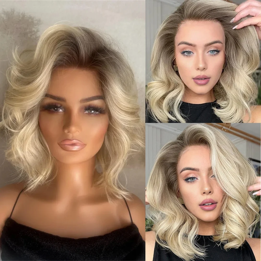 12" Layered Short Wave Bob Wig Warm Blonde Highlights Lace Front Wig Virgin Human Hair Dark Roots 13x4 Free Part Wig for Women
12" Layered Short Wave Bob Wig Warm Blonde Highlights Lace Front Wig Virgin Human Hair Dark Roots 13x4 Free Part Wig for Women
