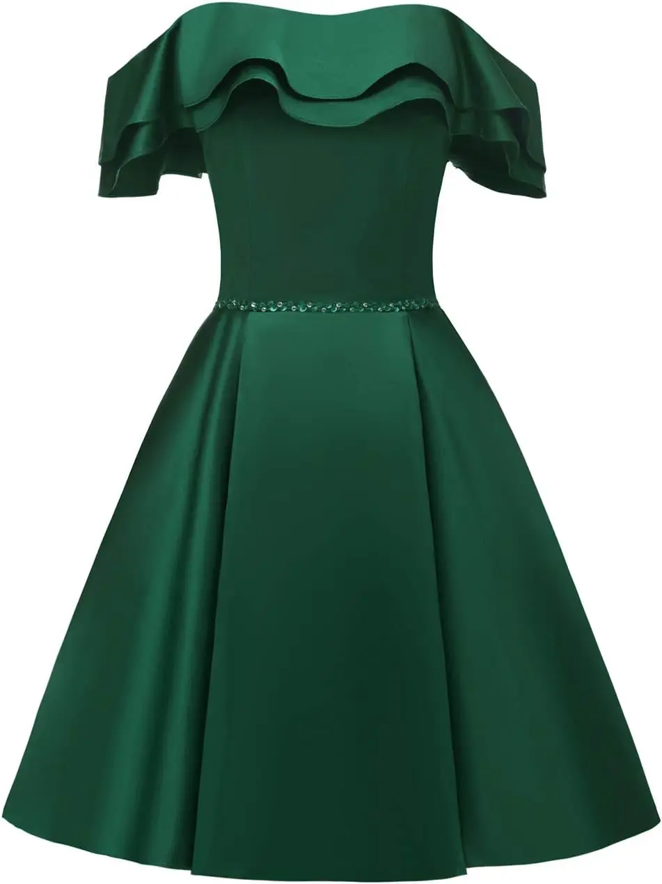 Платье для выпускного вечера с открытыми плечами, атласное платье для выпускного вечера, короткое вечернее коктейльное платье для танцевальной вечеринки, коктейльные платья выше колена, мини