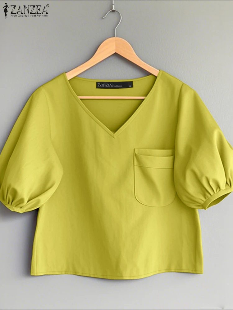 Элегантная офисная рубашка с v-образным вырезом ZANZEA, женская летняя блузка с короткими пышными рукавами, однотонные топы, туника, женские рубашки, повседневные рабочие блузки OL
Элегантная офисная рубашка с v-образным вырезом ZANZEA, женская летняя блузка с короткими пышными рукавами, однотонные топы, туника, женские рубашки, повседневные рабочие блузки OL
