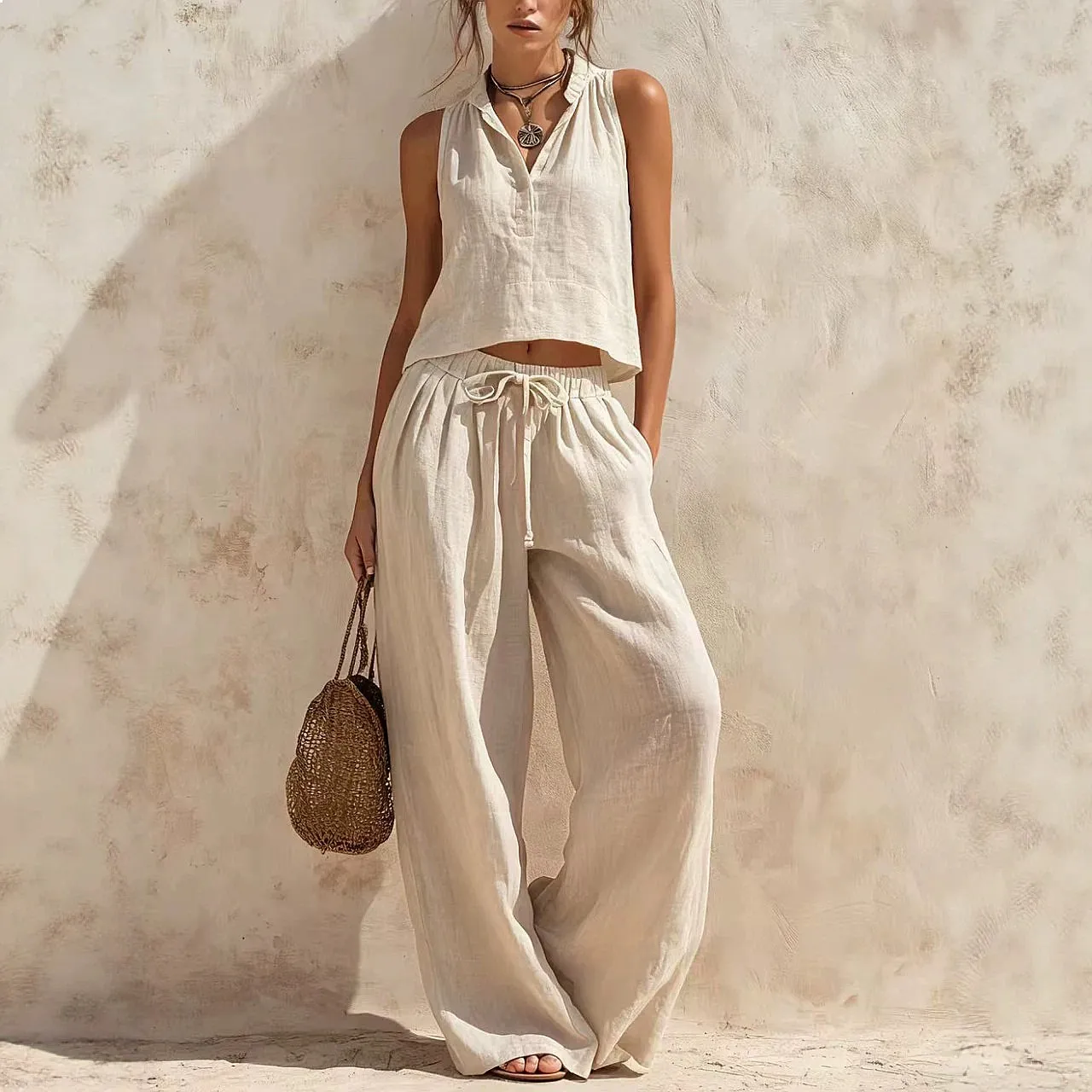 Summer Loose Fit Casual Pants with Elastic Waist Drawstring, Comfortable Slimming Long Pants for Women, Spring Summer Basics
Summer Loose Fit Casual Pants with Elastic Waist Drawstring, Comfortable Slimming Long Pants for Women, Spring Summer Basics