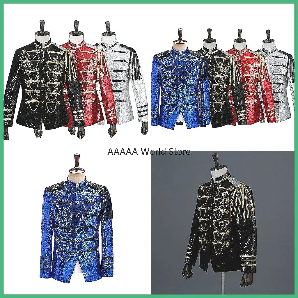 Men's Military Costume with Sequins for Palace Performance, Host, Nightclub DJ Show
Men's Military Costume with Sequins for Palace Performance, Host, Nightclub DJ Show