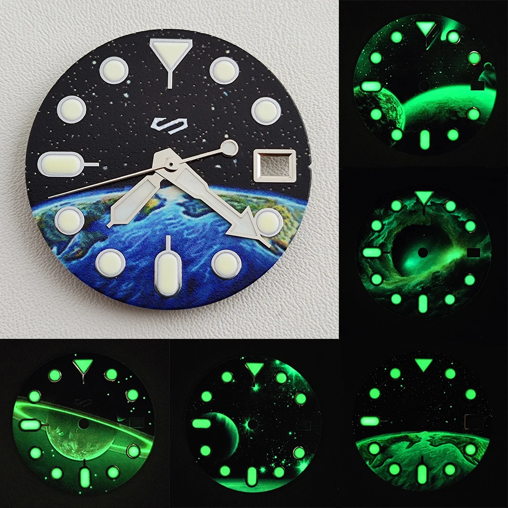 28.5mm NH35 Dial Starry Sky dial Earth dial Watch Dial with Hands for NH35 Movement Green Luminous Watch Accessories
28.5mm NH35 Dial Starry Sky dial Earth dial Watch Dial with Hands for NH35 Movement Green Luminous Watch Accessories