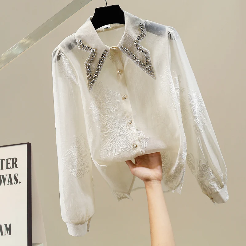 Faionable White Diamond Embellied Heavy Work irt Women's Collar Strap irt Two Piece Set Spring Autumn Trendy
Faionable White Diamond Embellied Heavy Work irt Women's Collar Strap irt Two Piece Set Spring Autumn Trendy