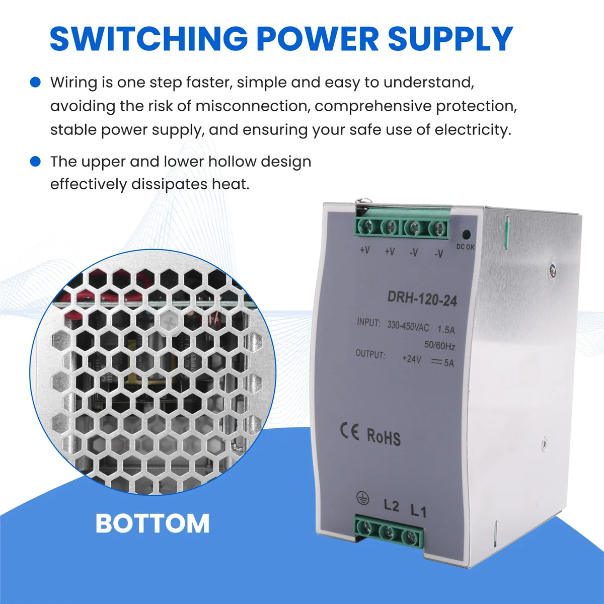 Switching Power Supply DRH-120-24 Switching Power Supply 380AC 120W Single Output 24V Industrial Din Rail Power Supply Switch
Switching Power Supply DRH-120-24 Switching Power Supply 380AC 120W Single Output 24V Industrial Din Rail Power Supply Switch