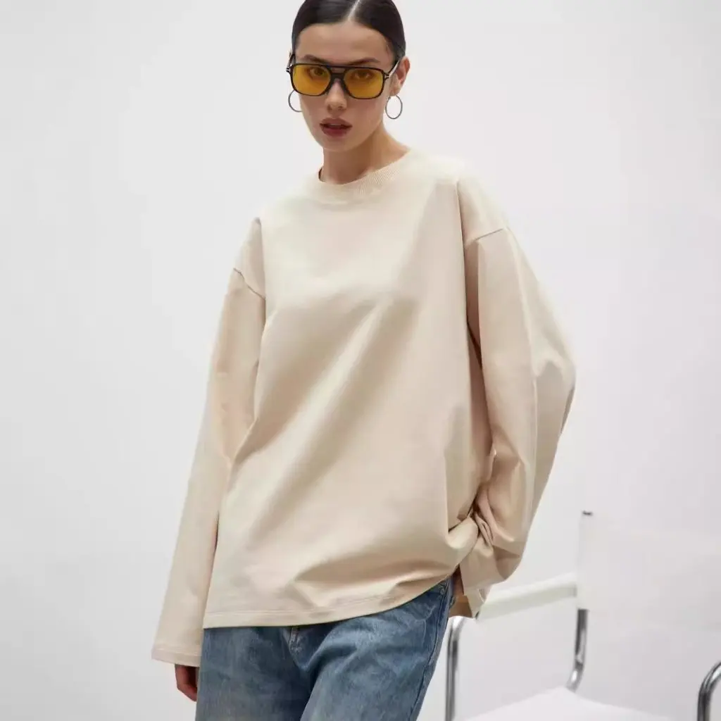 Women's Long Sleeve T-shirt 260g Combed Cotton Solid Color round Neck Casual Top European American Style High Quality Loose Fit
Women's Long Sleeve T-shirt 260g Combed Cotton Solid Color round Neck Casual Top European American Style High Quality Loose Fit