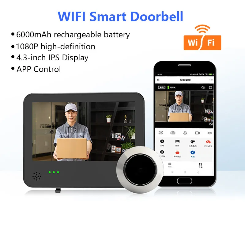 Умный дверной глазок Tuya с камерой безопасности, 2 МП, экран 4,3 дюйма, 1080P, ночное видение, PIR-датчик движения, цифровой видеоглазок
Умный дверной глазок Tuya с камерой безопасности, 2 МП, экран 4,3 дюйма, 1080P, ночное видение, PIR-датчик движения, цифровой видеоглазок
