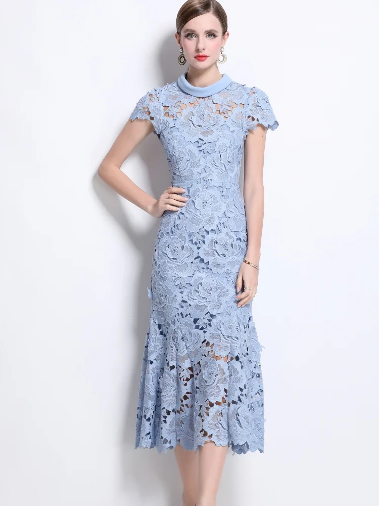 2025 New Spring/Summer Runway Style O-Neck Short Sleeve Dress Women's Water Soluble Lace Hollow Out Mermaid Dress
2025 New Spring/Summer Runway Style O-Neck Short Sleeve Dress Women's Water Soluble Lace Hollow Out Mermaid Dress