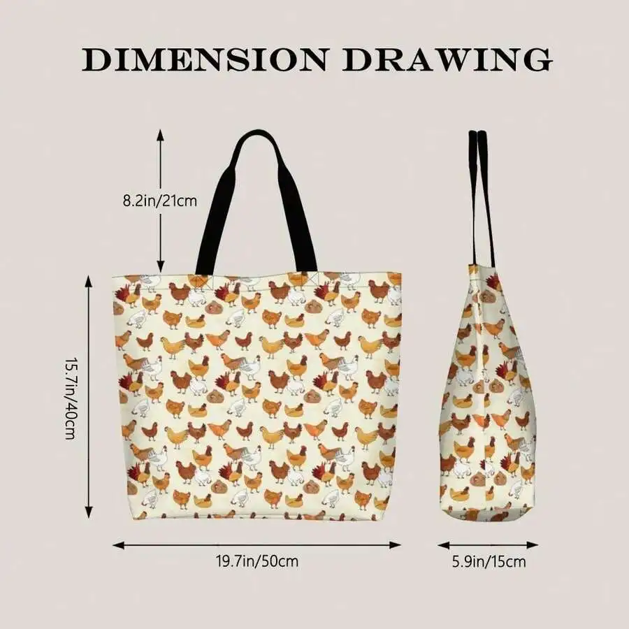 Vintage Chicken Print Casual Tote Bag For Women Farm Animal Graphic Shoulder Bag Travel Shopping Bag
Vintage Chicken Print Casual Tote Bag For Women Farm Animal Graphic Shoulder Bag Travel Shopping Bag