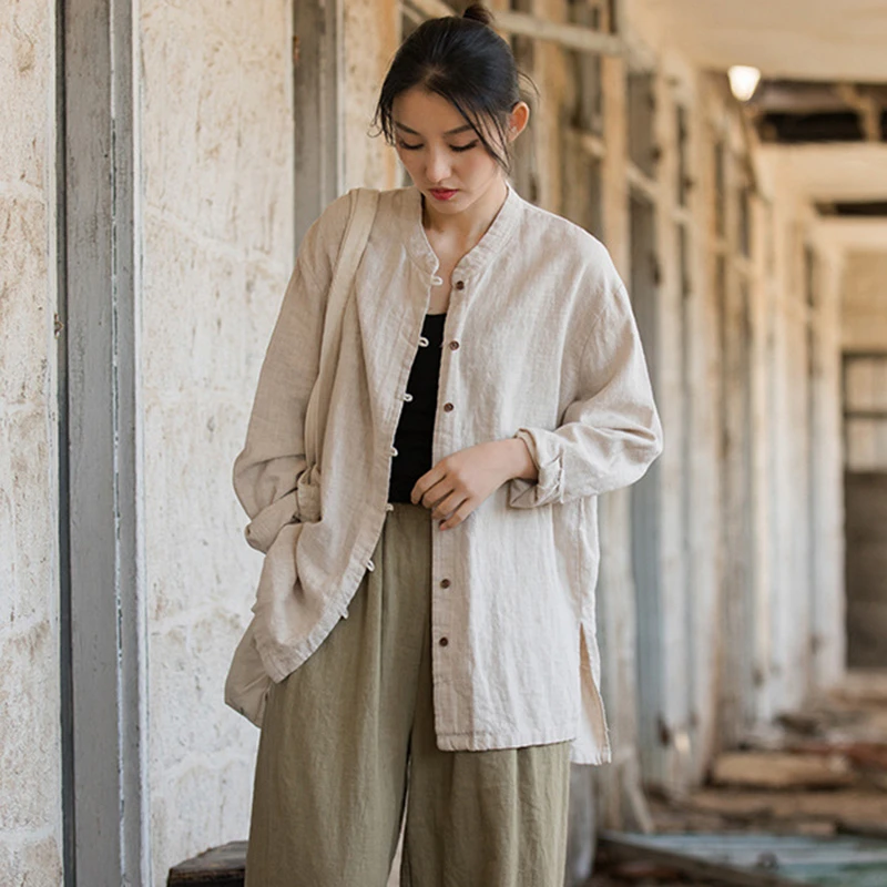 Chinese Style Cotton Linen Casual Shirt Women New 2025 Spring Vintage Stand Collar Loose Female Long Sleeve Tops Shirts M370
Chinese Style Cotton Linen Casual Shirt Women New 2025 Spring Vintage Stand Collar Loose Female Long Sleeve Tops Shirts M370