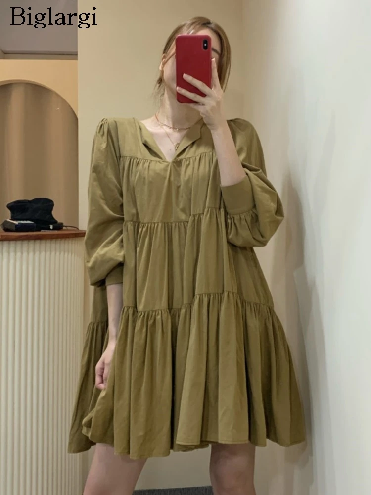 Spring Mini Dress Women Ruffle Pleated Korean Style Loose Fashion Ladies Dresses Long Sleeve Casual Woman V-Neck Dress
Spring Mini Dress Women Ruffle Pleated Korean Style Loose Fashion Ladies Dresses Long Sleeve Casual Woman V-Neck Dress