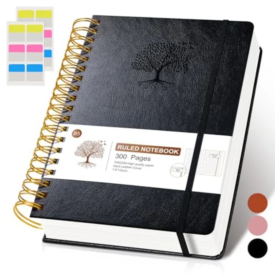 Lined Spiral Notebook Journal, 300 Pages Hardcover Leather Journals for Women Men, Large College Ruled Notebooks, 100 GSM Thick
Lined Spiral Notebook Journal, 300 Pages Hardcover Leather Journals for Women Men, Large College Ruled Notebooks, 100 GSM Thick