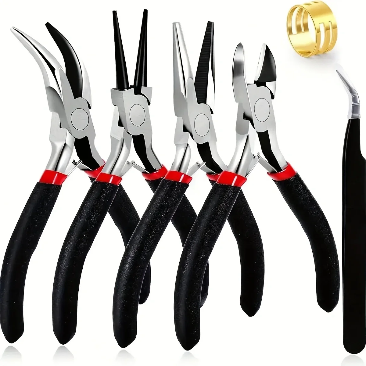 6pcs black and red pliers with tweezers, suitable for making jewelry, bracelets, necklaces, etc., with comprehensive functions
6pcs black and red pliers with tweezers, suitable for making jewelry, bracelets, necklaces, etc., with comprehensive functions
