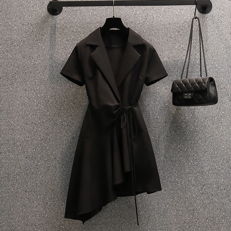 Elegant Office Work Blazer Black Dress 2022 Summer Noted Short Sleeve Asymmetrical Prom Party Dresses For Women L-4XL Female
Elegant Office Work Blazer Black Dress 2022 Summer Noted Short Sleeve Asymmetrical Prom Party Dresses For Women L-4XL Female