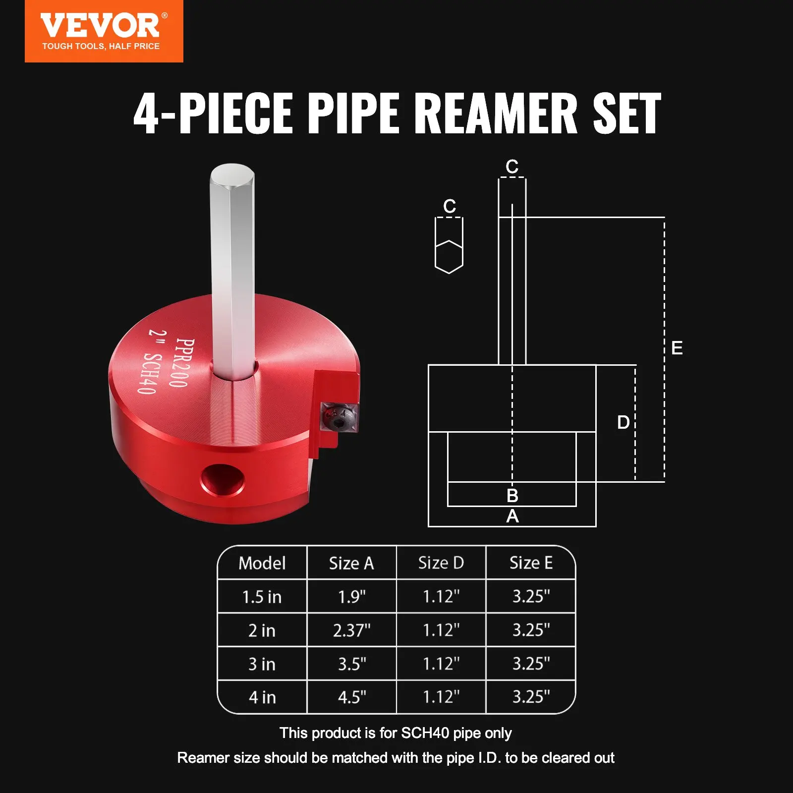 4Pcs PVC Pipe Reamer Kit, Plastic Pipe Fitting Socket Saver Tool Kit, Includes 1-1/2", 2", 3", 4", For PVC, CPVC, And ABS
4Pcs PVC Pipe Reamer Kit, Plastic Pipe Fitting Socket Saver Tool Kit, Includes 1-1/2", 2", 3", 4", For PVC, CPVC, And ABS