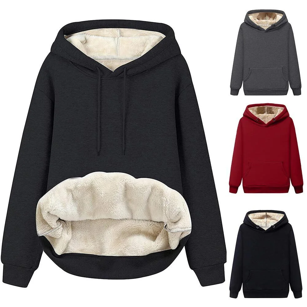 Women Winter Fleece Lined Hooded Sweatshirt Winter Thick Fleece Velvet Warm Long Sleeve Pullover Tops Solid Color Sweatshirts
Women Winter Fleece Lined Hooded Sweatshirt Winter Thick Fleece Velvet Warm Long Sleeve Pullover Tops Solid Color Sweatshirts