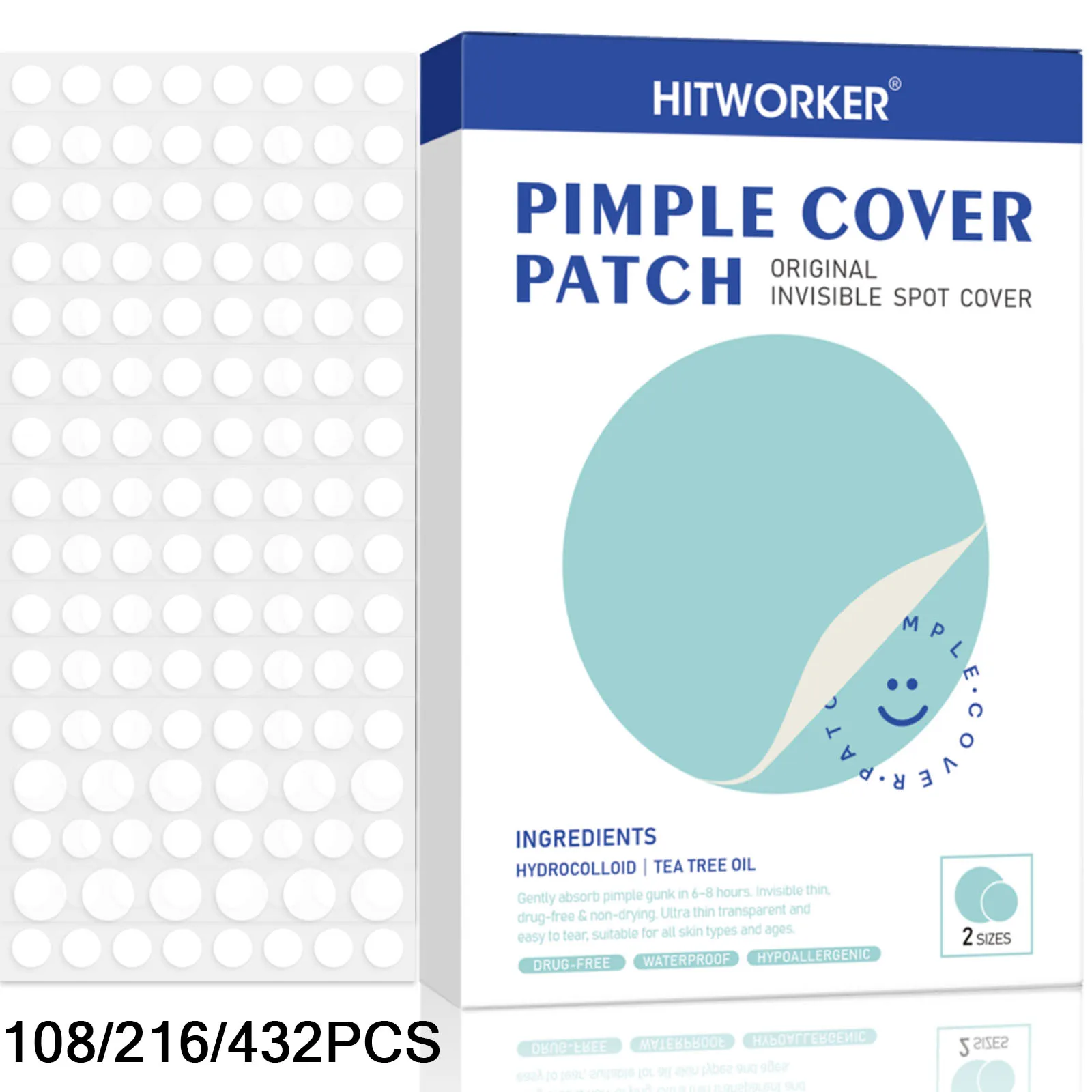Bulk Pack Hydrocolloid Acne Patches Alcohol-Free Gentle Non-Irritating Pimple Cover Patches for Sensitive Skin 108/216/432 Count
Bulk Pack Hydrocolloid Acne Patches Alcohol-Free Gentle Non-Irritating Pimple Cover Patches for Sensitive Skin 108/216/432 Count
