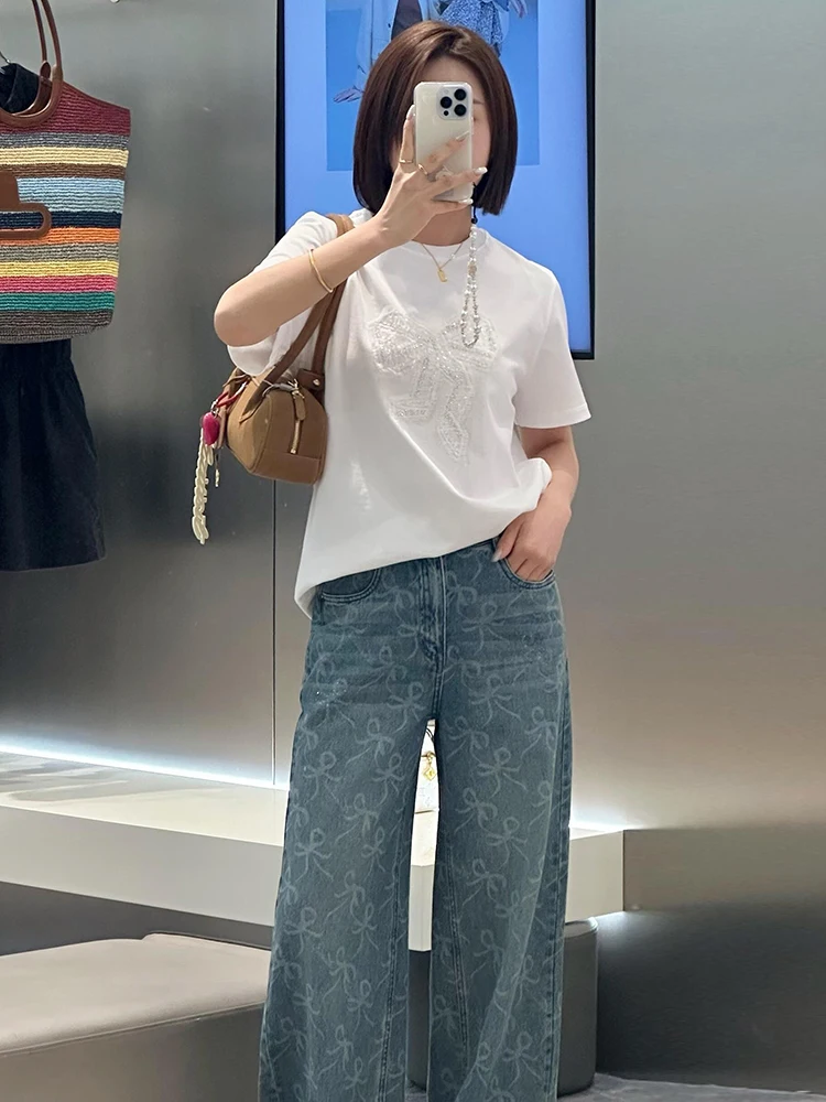 High Waist Wide Leg Denim Pants Women's High-End Faion Design Knot Print Casual Wear Resistant Blue Jeans
High Waist Wide Leg Denim Pants Women's High-End Faion Design Knot Print Casual Wear Resistant Blue Jeans