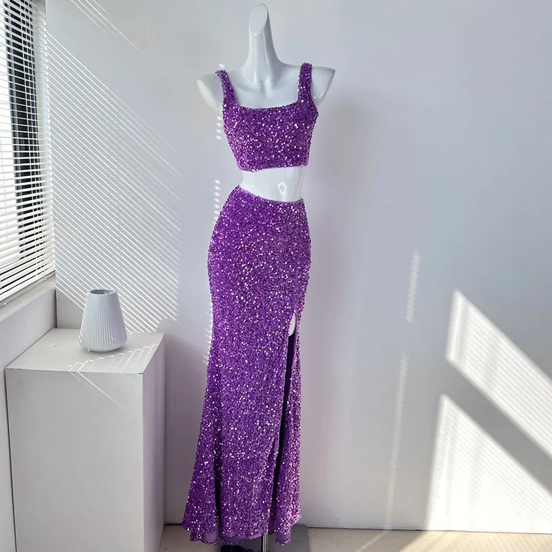 Sexy luxury sequins short vest top split half skirt set of two pieces 2024 New
Sexy luxury sequins short vest top split half skirt set of two pieces 2024 New