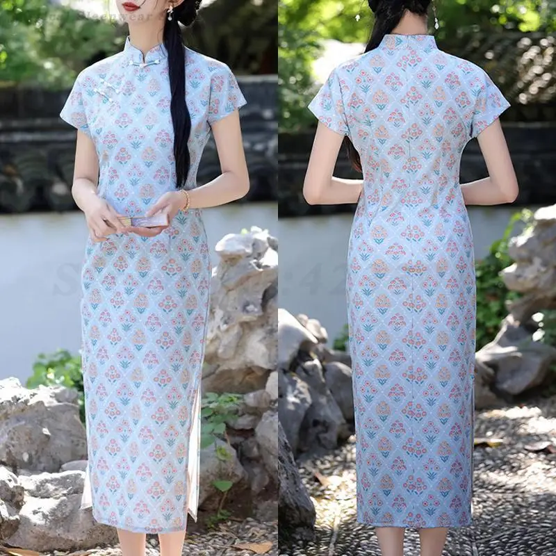 Printed Cheongsam Improved Chinese Tradition Dress Women Slim Long Qipao Mujer Plus Size 3XL Vestidos Summer Short Sleeves Gown
Printed Cheongsam Improved Chinese Tradition Dress Women Slim Long Qipao Mujer Plus Size 3XL Vestidos Summer Short Sleeves Gown
