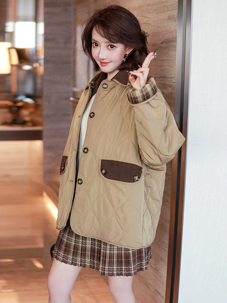 Women's ort Cotton Jaet Double-Sided Diamond Pattern Turn-down Collar keted Inner ids Fem Commuter Sle Long Sve
Women's ort Cotton Jaet Double-Sided Diamond Pattern Turn-down Collar keted Inner ids Fem Commuter Sle Long Sve