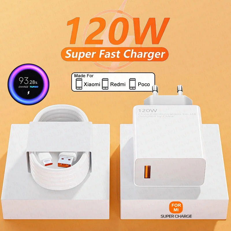 Original 120W Fast Charge Charger For Xiaomi 10 11 12 13 14 Ultra Redmi Note 12T Pro Turbo iPhone 16 17 Samsung USB Type C Cable
Original 120W Fast Charge Charger For Xiaomi 10 11 12 13 14 Ultra Redmi Note 12T Pro Turbo iPhone 16 17 Samsung USB Type C Cable