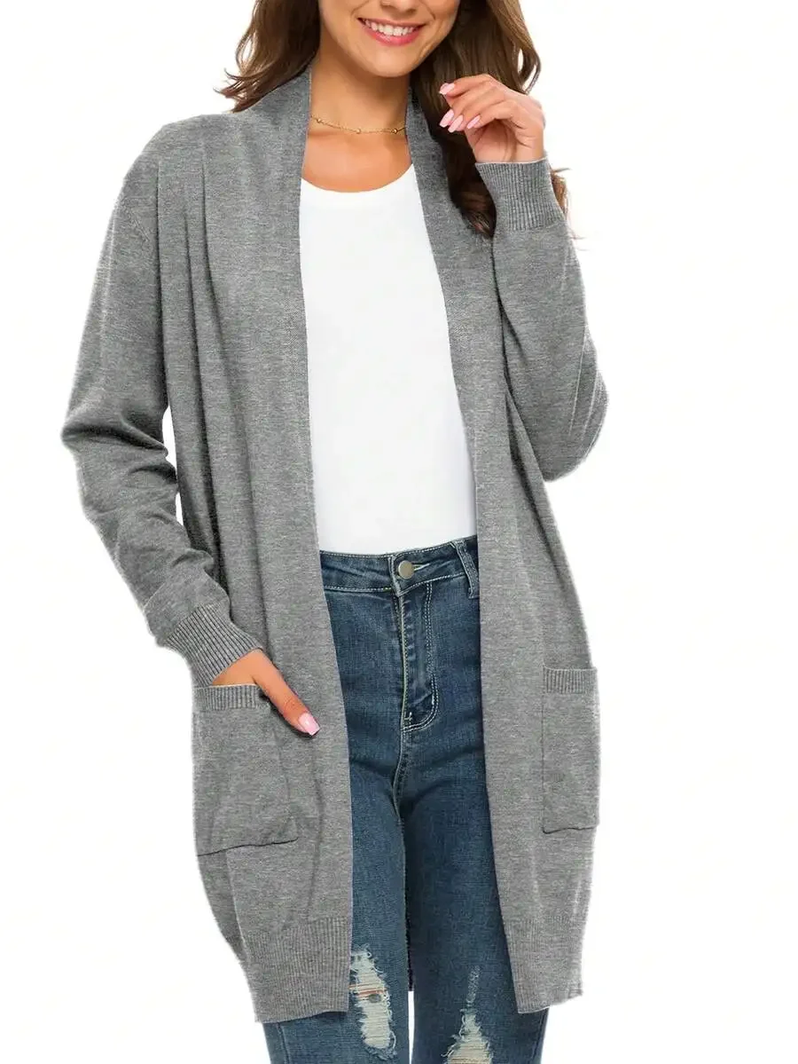 Womens Open Front Long Sleeve Knit Cardigan With Pockets Casual Midi Sweater
Womens Open Front Long Sleeve Knit Cardigan With Pockets Casual Midi Sweater