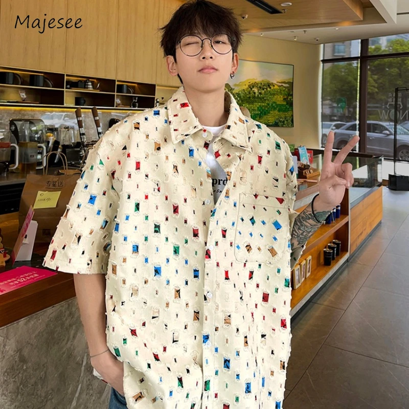 Frayed Shirts Men Baggy Colorful Contrast Color Holiday Turn-down Collar Half Sleeve Summer Japanese Style Harajuku Streetwear
Frayed Shirts Men Baggy Colorful Contrast Color Holiday Turn-down Collar Half Sleeve Summer Japanese Style Harajuku Streetwear